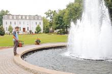 Landscaped space with fountain